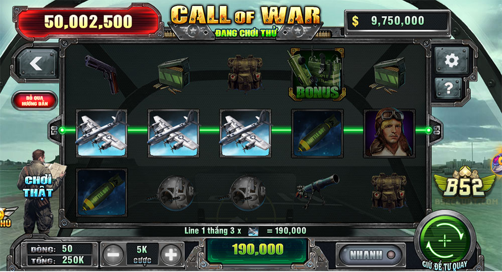 Chinh phục và nổ hũ lớn cùng game slot Call of war B52