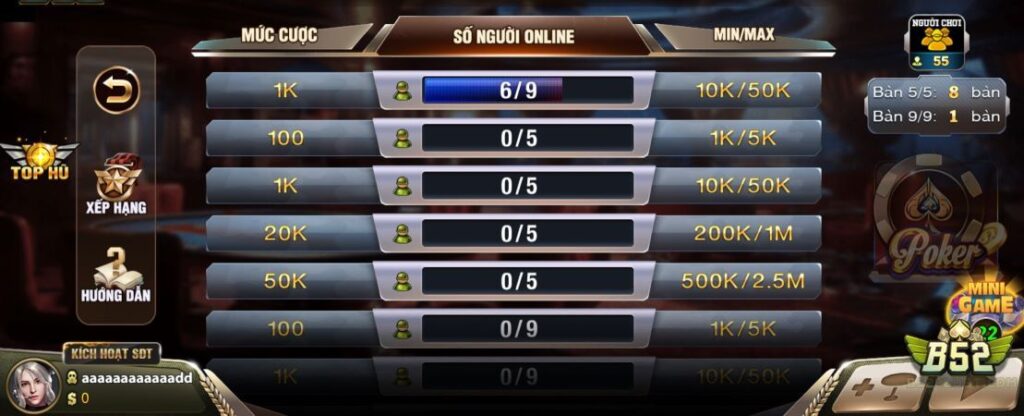 Hướng dẫn chơi chi tiết poker B52 từ A - Z cho tân thủ