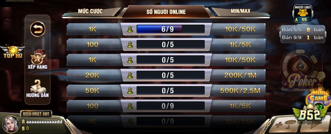Hướng dẫn chơi chi tiết poker B52 từ A - Z cho tân thủ