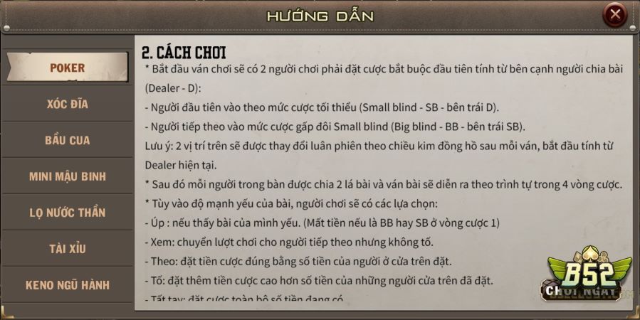 Luật chơi Poker B52 đầy đủ, dễ hiểu