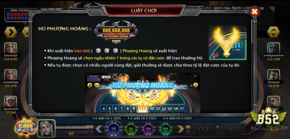 Hướng dẫn chi tiết chơi sicbo phượng hoàng B52 cho tân thủ