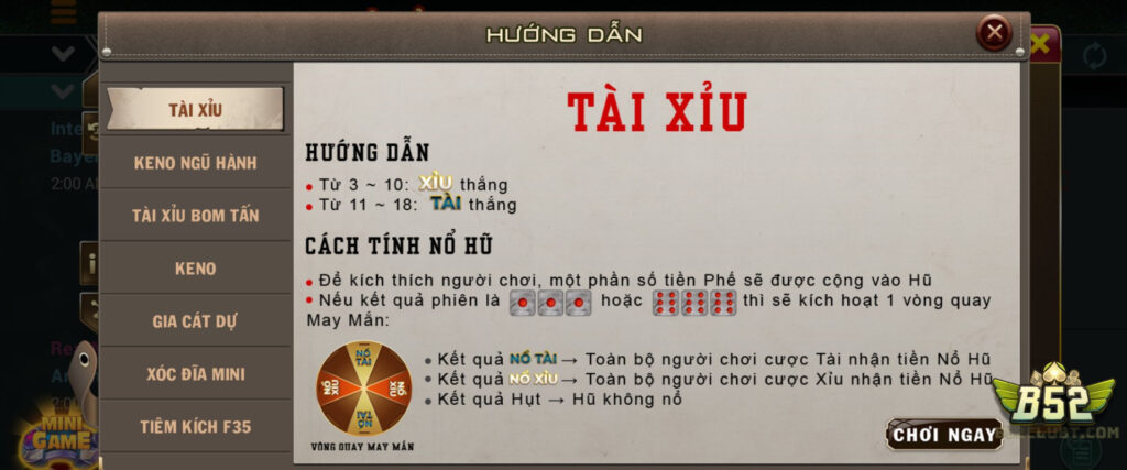 Tài xỉu B52 – Cá cược Tài xỉu đỉnh cao, thắng lớn
