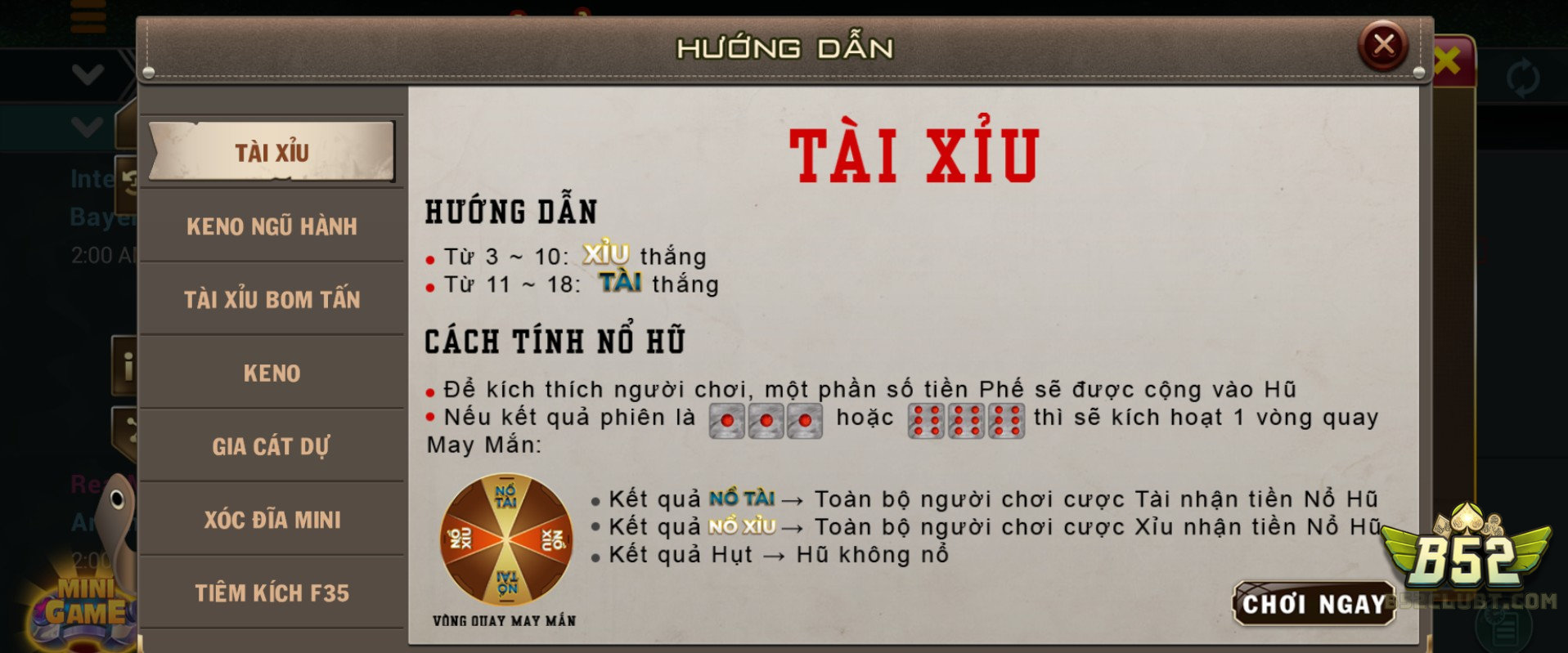 Hướng dẫn quy trình đặt cược Tài xỉu B52